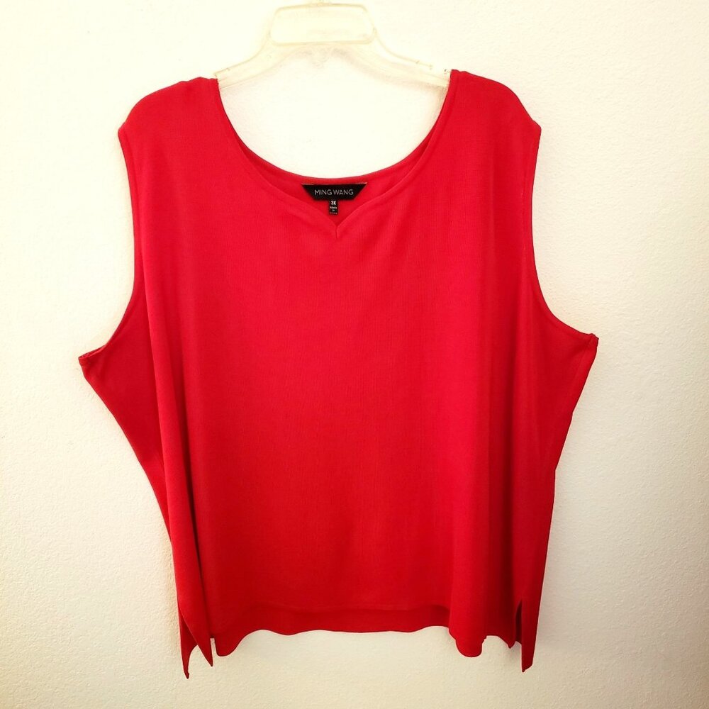 Ming Wang Festive Red Sleeveless Top with Sweetheart Neckline 4X 28w/30w EUC